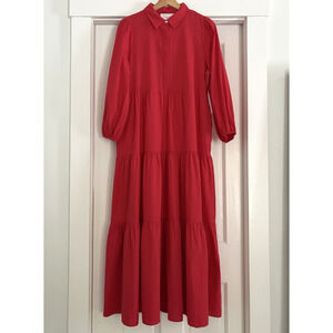 Tuckernuck Pomander Place Mabel Maxi Dress Cotton Red Tiered Puff Sleeve M